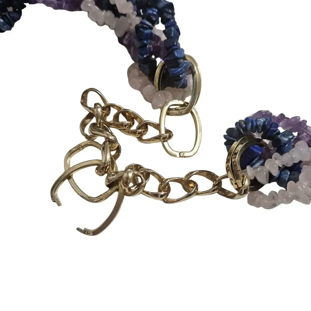Ceramic Purple Amethyst Lapis Lazuli Rose Quartz Belt Statement Buckle Vintage